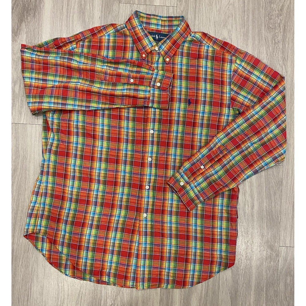 VTG Ralph Lauren Shirt Mens Extra Large Linen Button Down Classic Fit Blue Pony